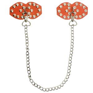 Studded Leather Pasties with Detachable Chain - Orange
